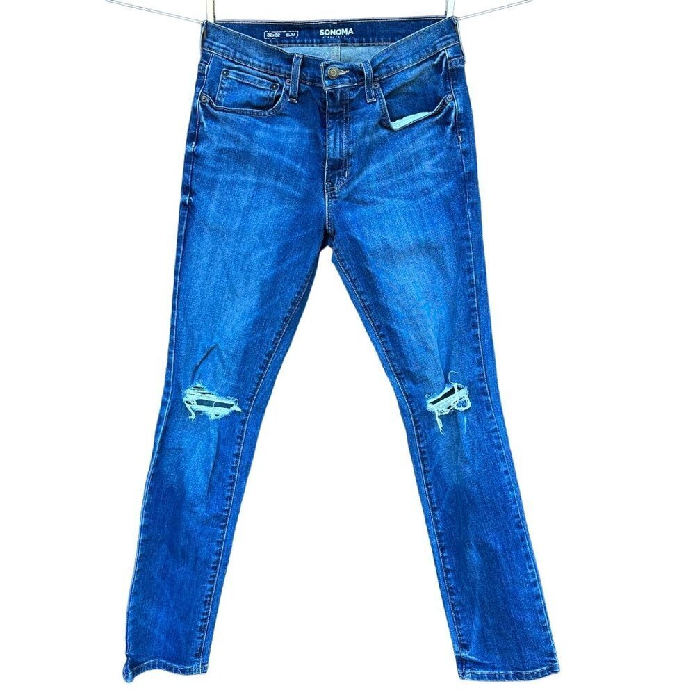 Sonoma Men’s Slim Blue Distressed Jeans Size 32x32 - Picture 1 of 13